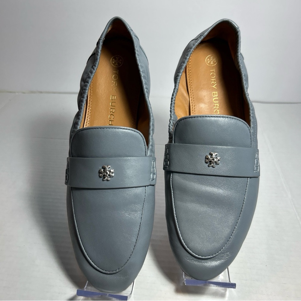 Tory Burch Lamb LeatherGray Ballet Loafers W/Elastic Backs Sz 7.5-VGUC